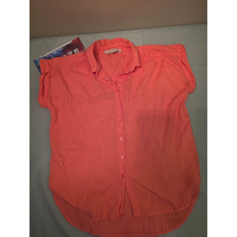 LOFT Coral Button-Down Short Sleeve Shirt XS